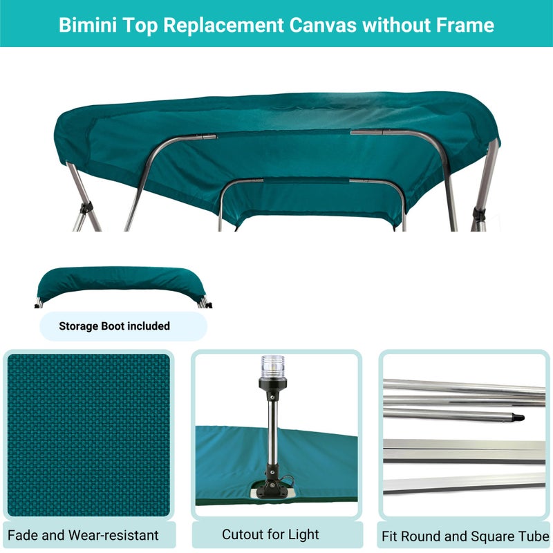Savvycraft 4 Bow Bimini Top Replacement Cover, Durable Marine Grade Canvas Boat Canopy, Easy Install Zipper Sleeves, 4 Bow 96" L 97"-103" W Teal Color - Image 2